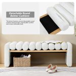 Alexia Ivory Solid Wood H-Shape Bench with Bolster Cushions 9 Alexia Ivory Solid Wood H-Shape Bench with Bolster Cushions
