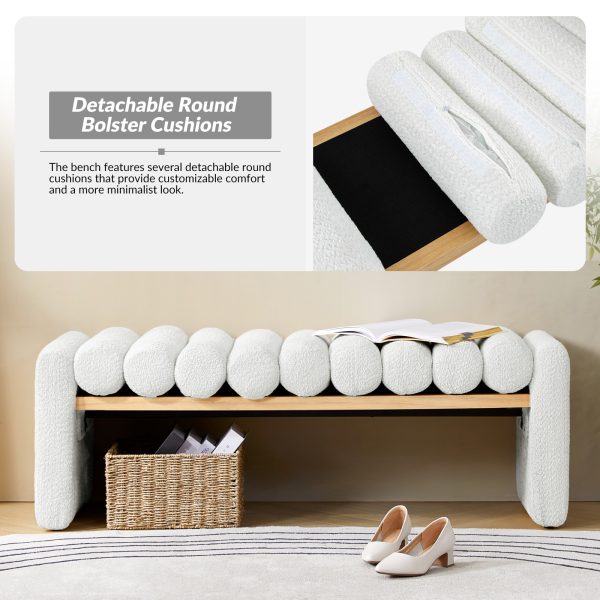 Alexia Ivory Solid Wood H Shape Bench with Bolster Cushions 3