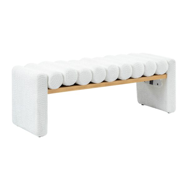 Alexia Ivory Solid Wood H Shape Bench with Bolster Cushions