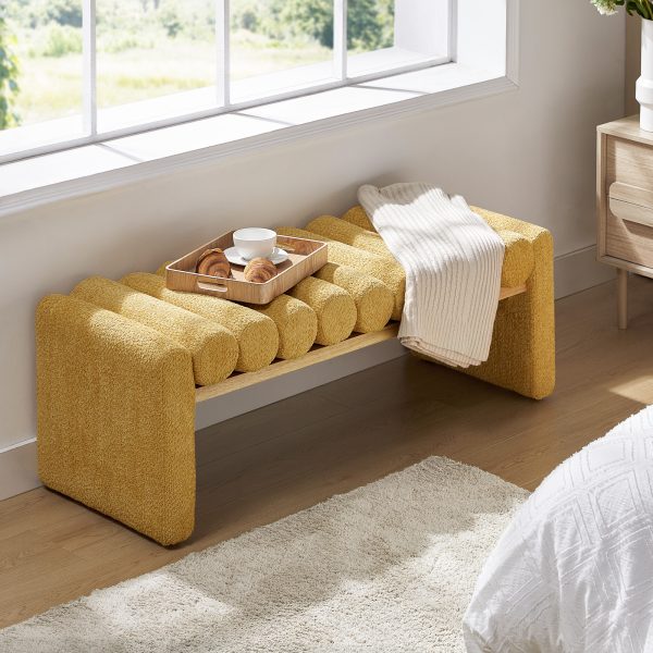 Alexia Yellow Solid Wood H Shape Bench Removable Bolsters 1