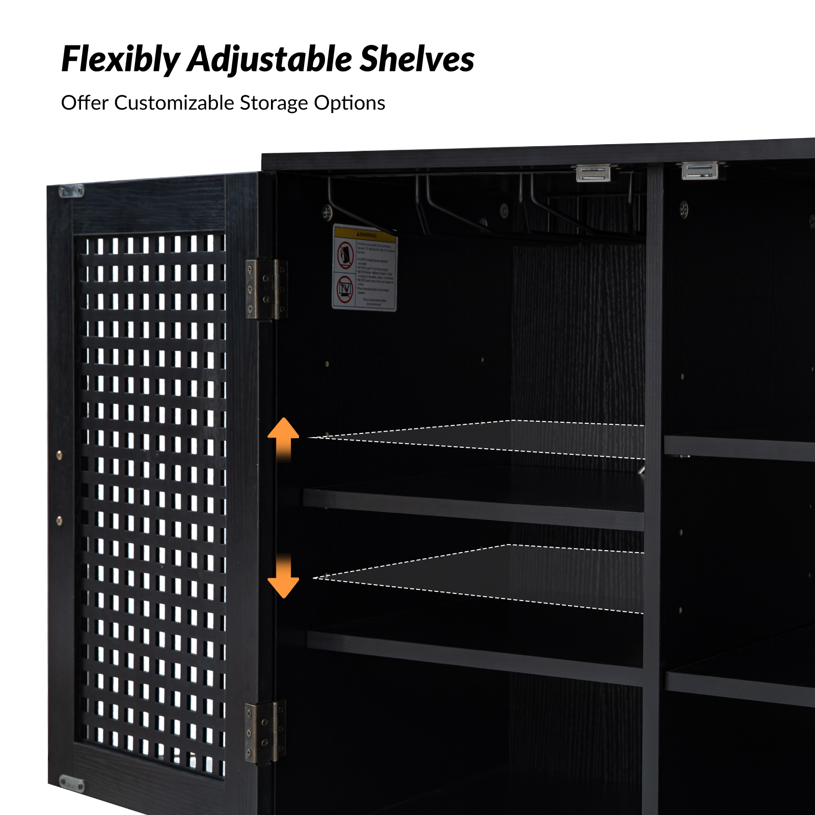 Alexis Black Geometric Latticework Door Sideboard with Wine Rack 4 Alexis Black Geometric Latticework Door Sideboard with Wine Rack - Image 4