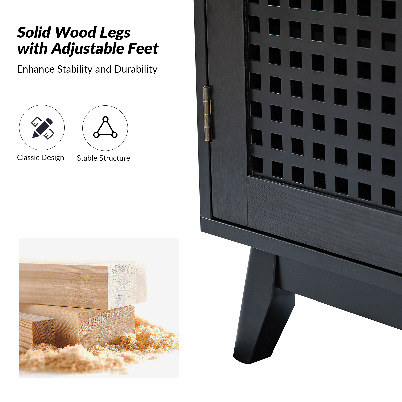 Alexis Black Geometric Latticework Door Sideboard with Wine Rack 5 Alexis Black Geometric Latticework Door Sideboard with Wine Rack - Image 5