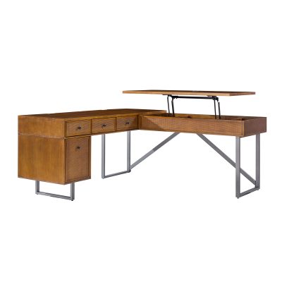 Alfons Acorn L-Shape Sit Stand Desk with Rattan Drawer