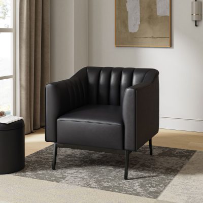 Alfons Black Faux Leather Industrial Accent Chair