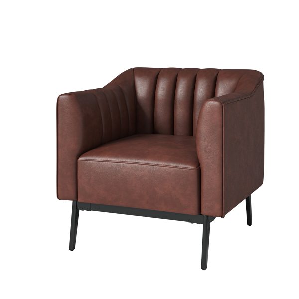 Alfons Brown Faux Leather Industrial Accent Chair 1