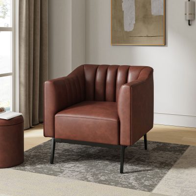Alfons Brown Faux Leather Industrial Accent Chair
