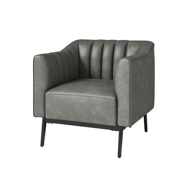 Alfons Faux Leather Industrial Accent Chair with Metal Legs 1