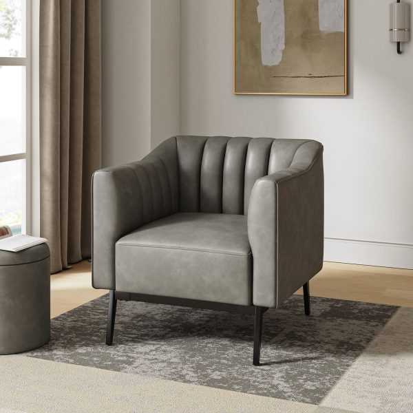 Alfons Faux Leather Industrial Accent Chair with Metal Legs