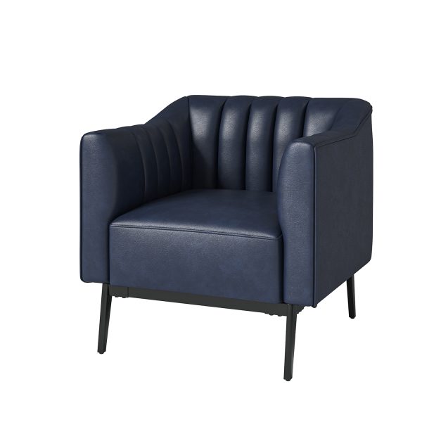 Alfons Navy Faux Leather Industrial Accent Chair with Metal Legs 1