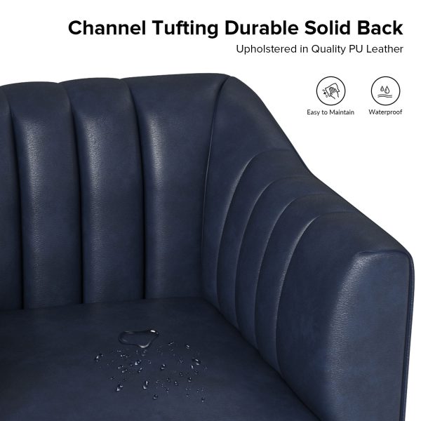 Alfons Navy Faux Leather Industrial Accent Chair with Metal Legs 2