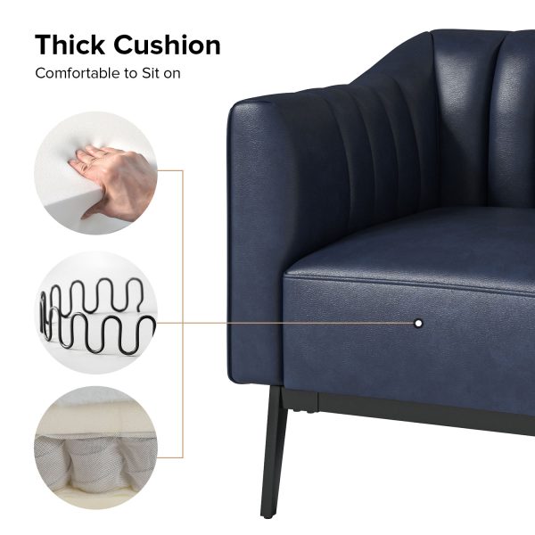 Alfons Navy Faux Leather Industrial Accent Chair with Metal Legs 3