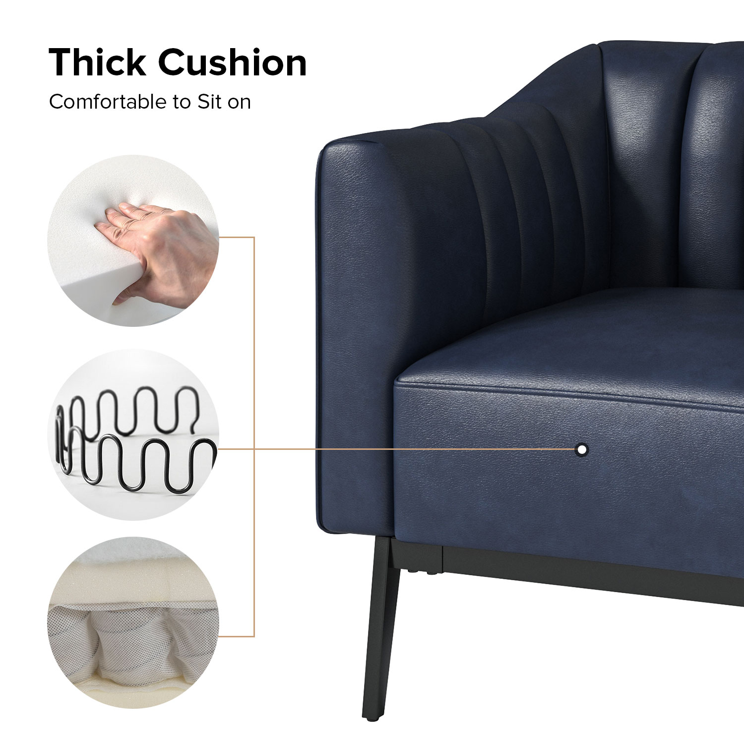 Alfons Navy Faux Leather Industrial Accent Chair with Metal Legs 4 Alfons Navy Faux Leather Industrial Accent Chair with Metal Legs - Image 4