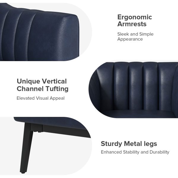 Alfons Navy Faux Leather Industrial Accent Chair with Metal Legs 4