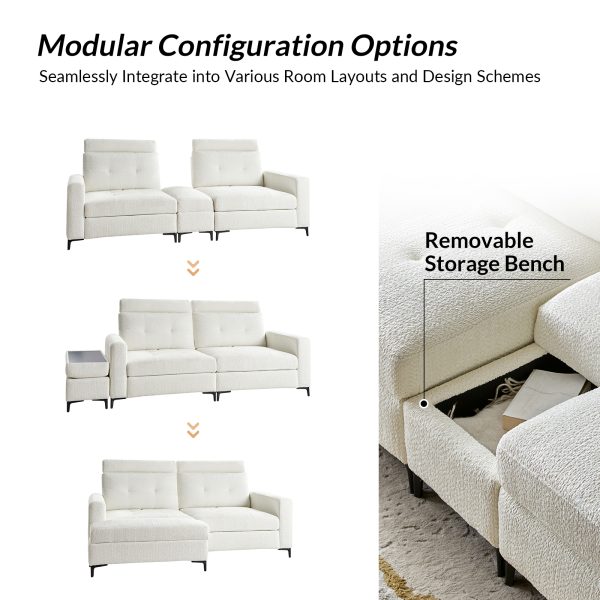 Allen Ivory Button Tufted Modular Sectional Sofa with Storage 2