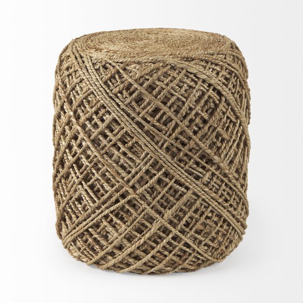 Allium Brown Handwoven Wool Cylindrical Pouf 5