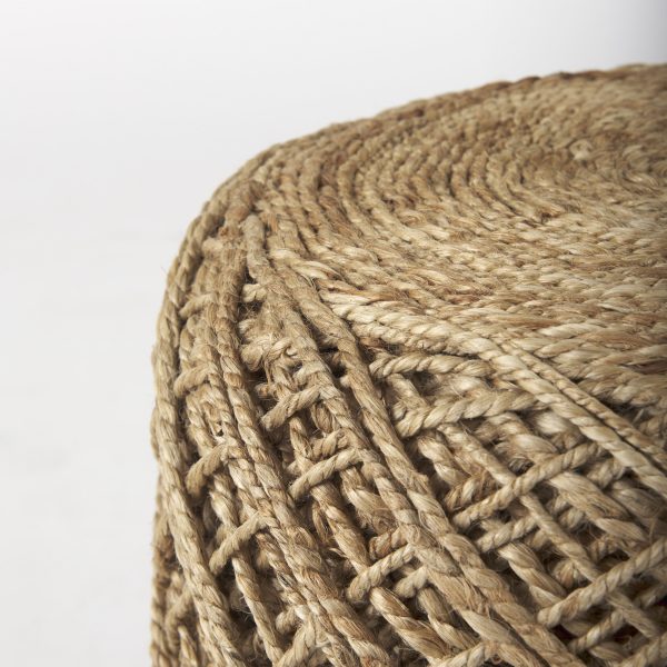 Allium Brown Handwoven Wool Cylindrical Pouf 7