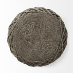 Allium Dark Brown Handwoven Wool Cylindrical Pouf