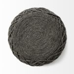 Allium Dark Gray Handwoven Wool Cylindrical Pouf