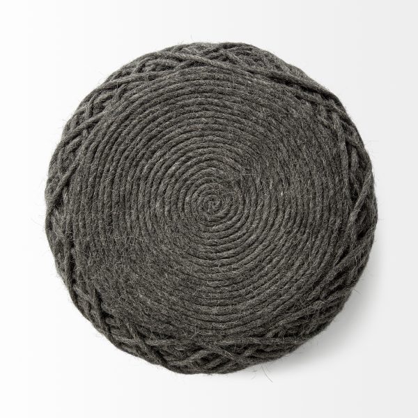 Allium Dark Gray Handwoven Wool Cylindrical Pouf 5