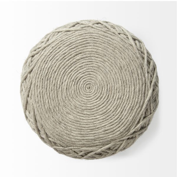 Allium Oatmeal Handwoven Wool Cylindrical Pouf 4