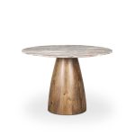 Allyson 42" Round Brown Wood Pedestal w/ Pink Marble Top Dining Table