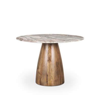 Allyson 42" Round Brown Wood Pedestal w/ Pink Marble Top Dining Table