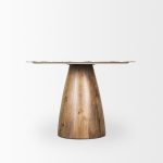 Allyson 42" Round Brown Wood Pedestal w/ Pink Marble Top Dining Table