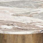 Allyson 42" Round Brown Wood Pedestal w/ Pink Marble Top Dining Table
