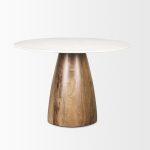 Allyson 42" Round Brown Wood Pedestal w/ White Marble Top Dining Table