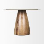 Allyson 42" Round Brown Wood Pedestal w/ White Marble Top Dining Table
