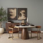 Allyson 48" Round Brown Wood Pedestal w/ White Marble Top Dining Table