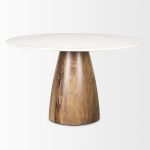 Allyson 48" Round Brown Wood Pedestal w/ White Marble Top Dining Table
