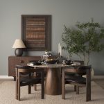 Allyson 54" Round Brown Pedestal w/ Pink Marble Top Dining Table