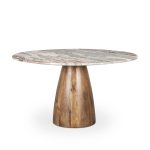 Allyson 54" Round Brown Pedestal w/ Pink Marble Top Dining Table