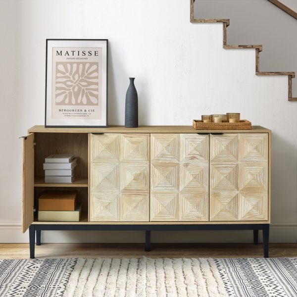Alois Black Pyramid Door Modern 4 Door Sideboard 1