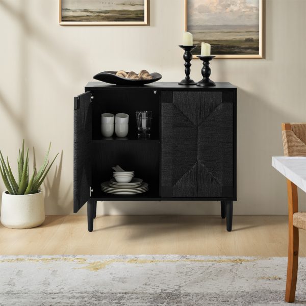 Alois Black Woven Door Accent Cabinet with Adjustable Shelves 1