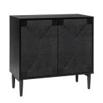 Alois Black Woven Door Accent Cabinet with Adjustable Shelves