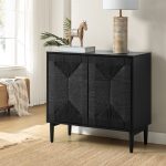 Alois Black Woven Door Accent Cabinet with Adjustable Shelves