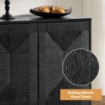 Alois Black Woven Door Accent Cabinet with Adjustable Shelves