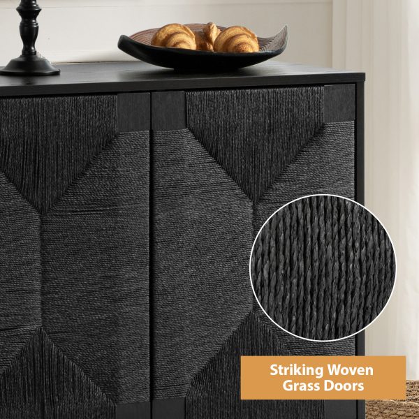 Alois Black Woven Door Accent Cabinet with Adjustable Shelves 3