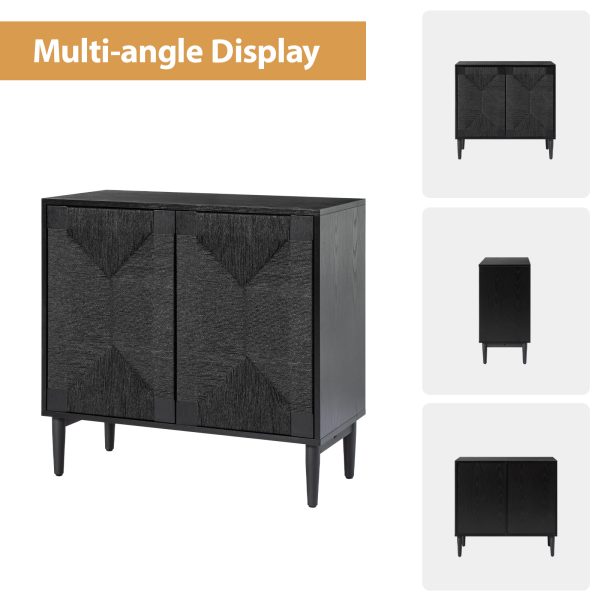Alois Black Woven Door Accent Cabinet with Adjustable Shelves 4