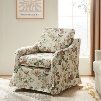 Alois Floral Print Slipcover Swivel Accent Chair