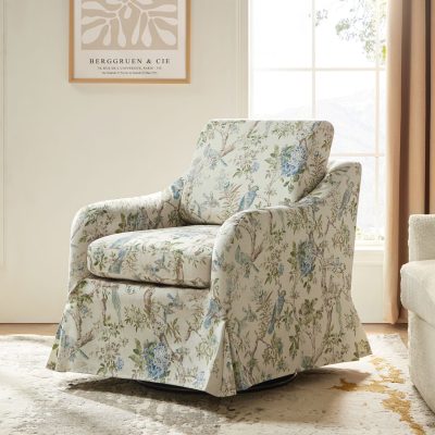 Alois Floral Slipcover Swivel Accent Chair