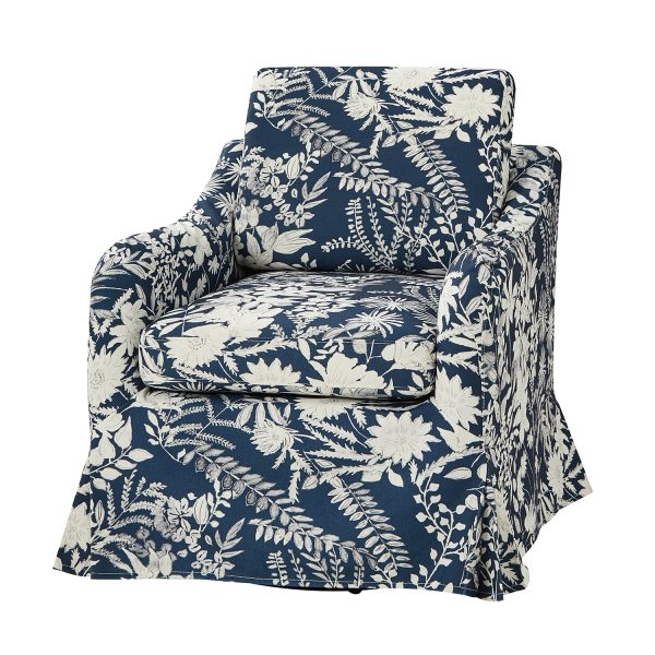 Alois Navy Floral Slipcover Swivel Accent Chair 1