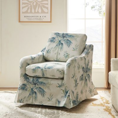 Alois Tropical Floral Slipcover Swivel Accent Chair