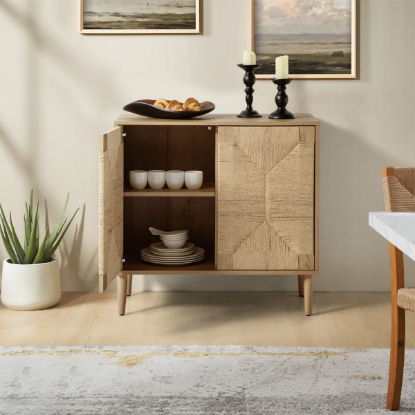 Alois Woven Door Accent Cabinet with Metal Legs and Shelves 1