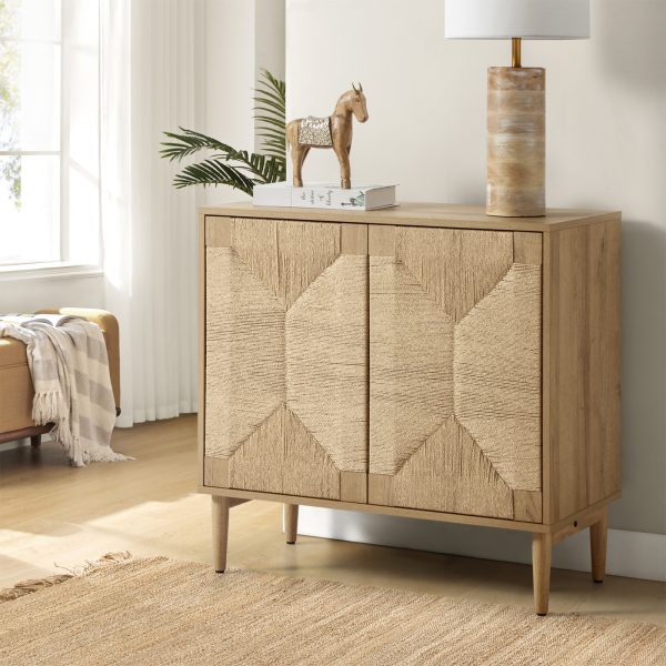 Alois Woven Door Accent Cabinet with Metal Legs and Shelves 2