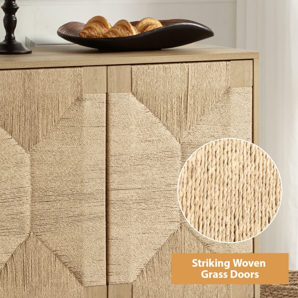 Alois Woven Door Accent Cabinet with Metal Legs and Shelves 3