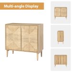 Alois Woven Door Accent Cabinet with Metal Legs and Shelves