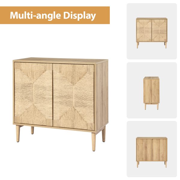 Alois Woven Door Accent Cabinet with Metal Legs and Shelves 4